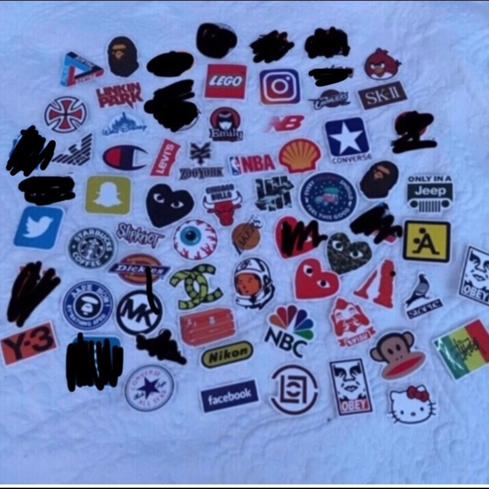 BRAND AND LOGO STICKERS WHICHEVER ONES YOU WANT!